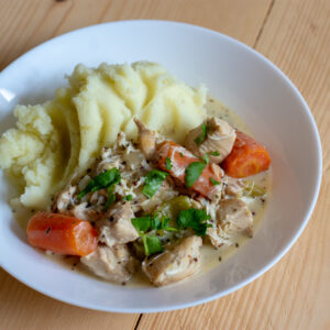 Slow cooker chicken and vegetable stew.
